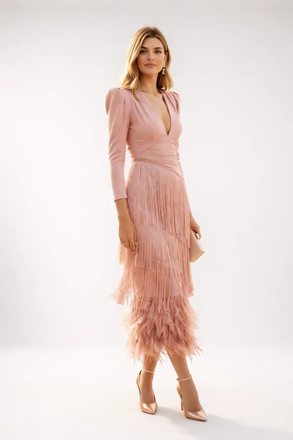 Ursola Abbondanza™ Elegancka midi sukienka z frędzlami na wyjątkowe okazje