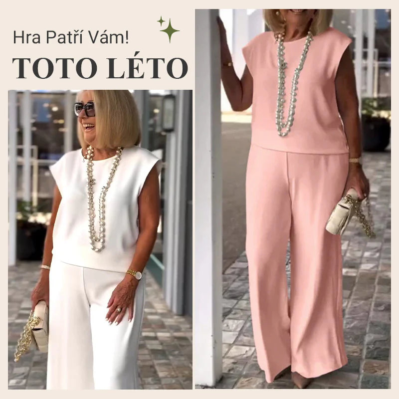 Adriana Carozzi Effortless Sleeveless Top and Pants Set - women's crew neck sleeveless top and pants set view 2