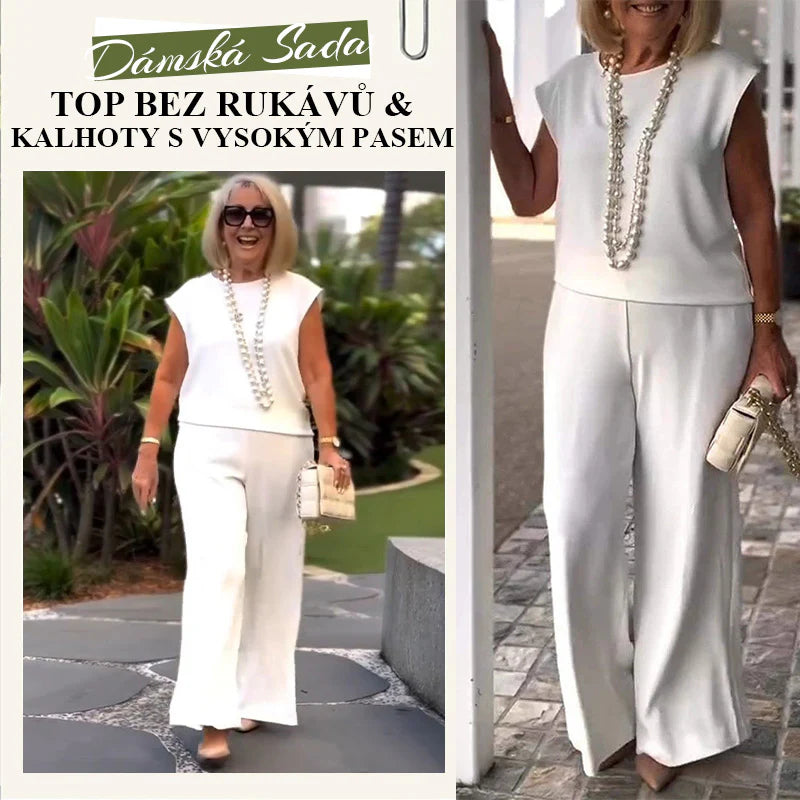 Adriana Carozzi Effortless Sleeveless Top and Pants Set - front main view of women's crew neck sleeveless set