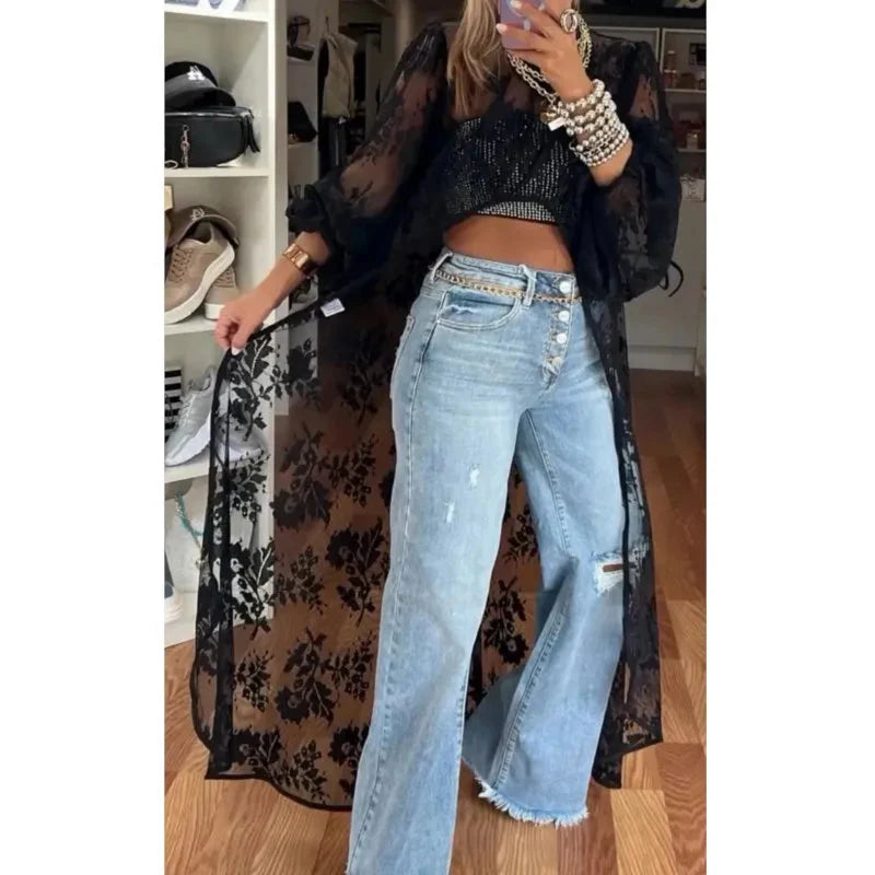 Adriana Morvetti Feminine Lace High-Low Top - content image of casual women's lace top worn styled
