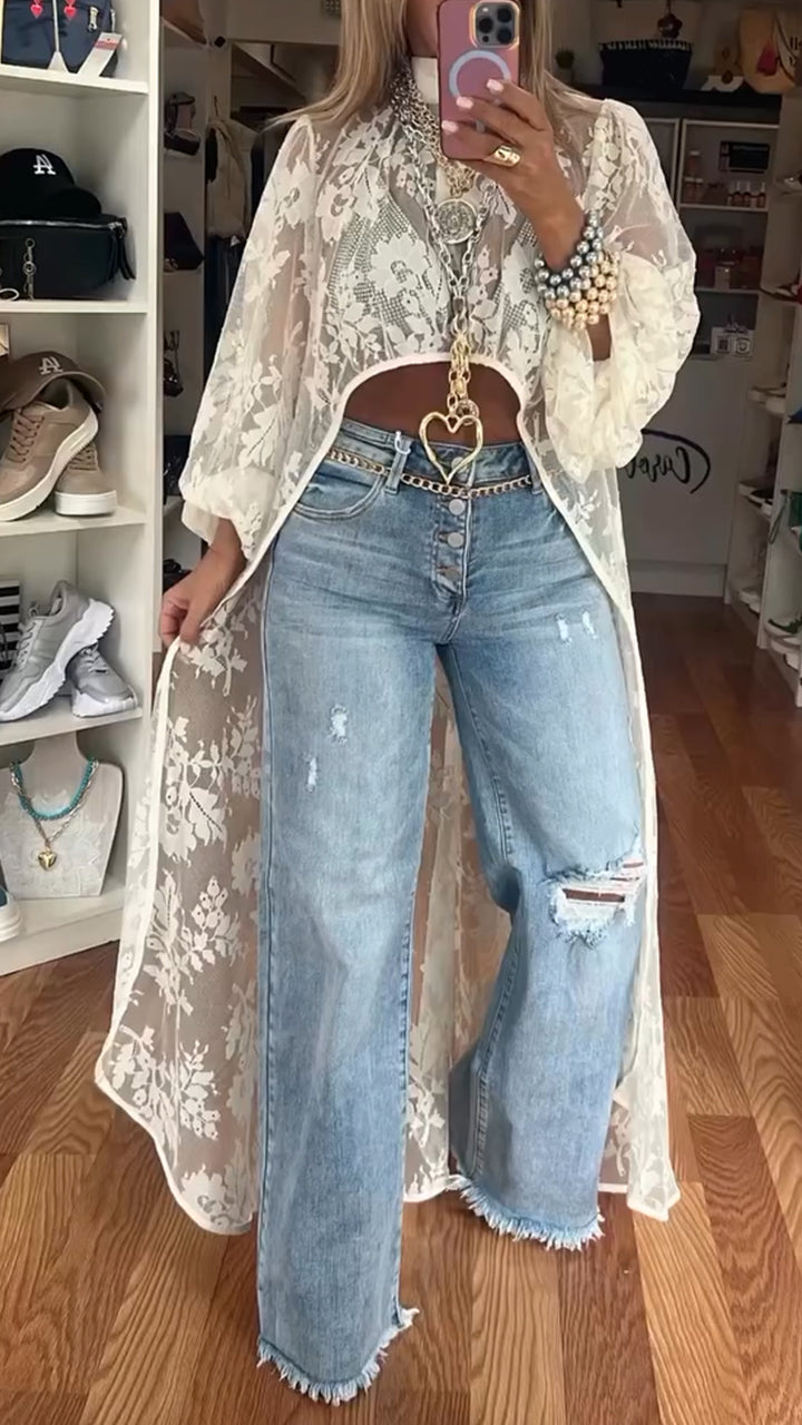 Adriana Morvetti Feminine Lace High-Low Top - front main product view, round neck casual style