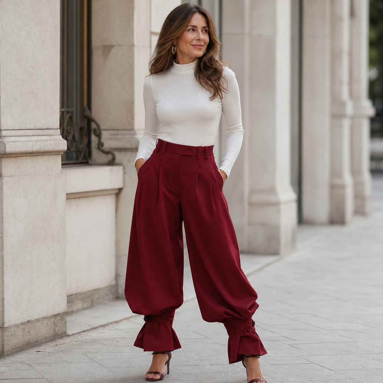 Agata Savorani™ Plisowane stylowe spodnie z szeroką nogawką