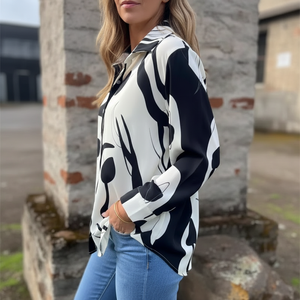 Agnese Abbondanza™ Luźna oddychająca koszula z artystycznym nadrukiem