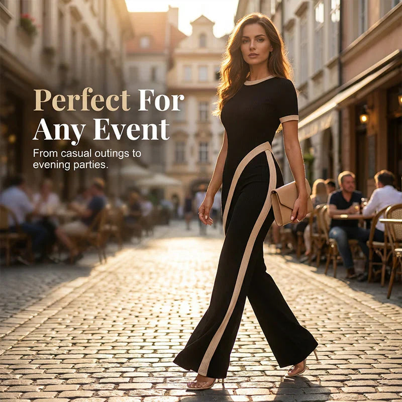 Agnese Melillo Coordinated Top & Flared Pants Set - main front view of short sleeve top and flared pants