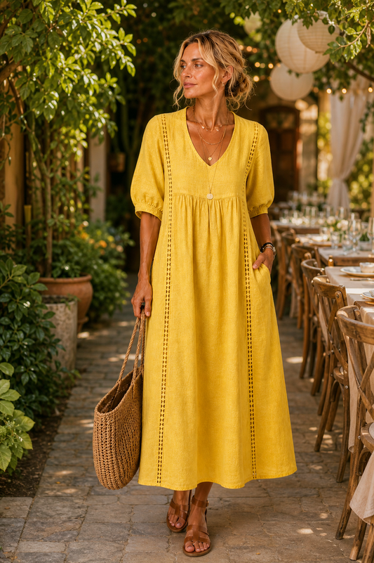 Agnese Spagnuolo™ Elegancka letnia sukienka z haftem i dekoltem w serek