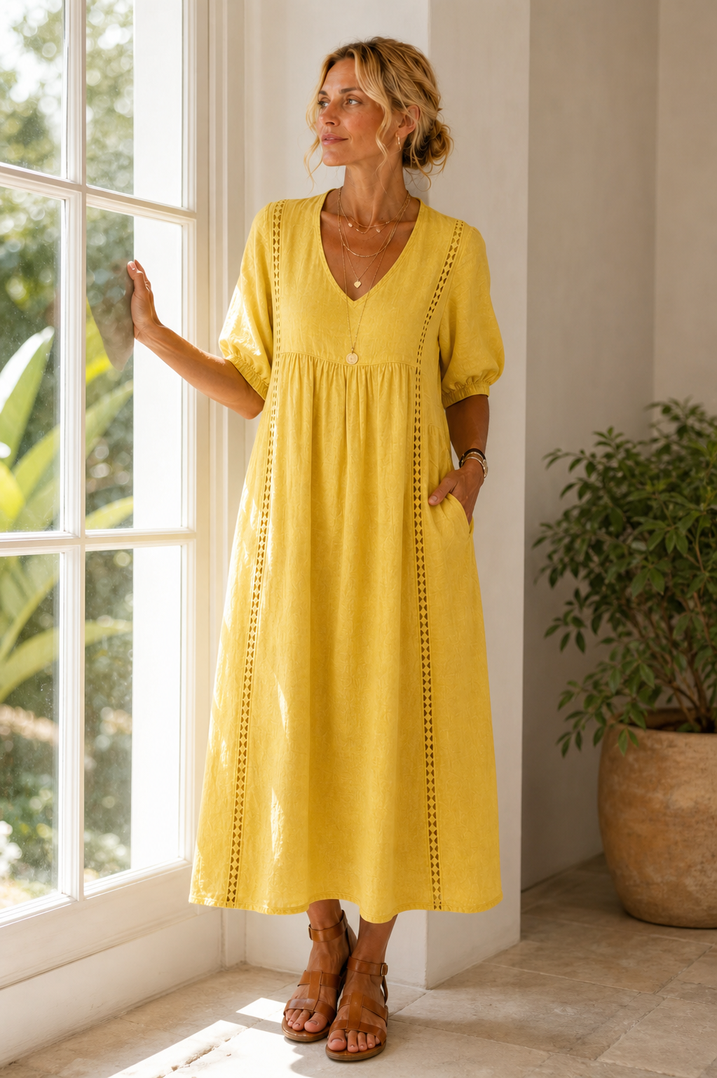 Agnese Spagnuolo™ Elegancka letnia sukienka z haftem i dekoltem w serek
