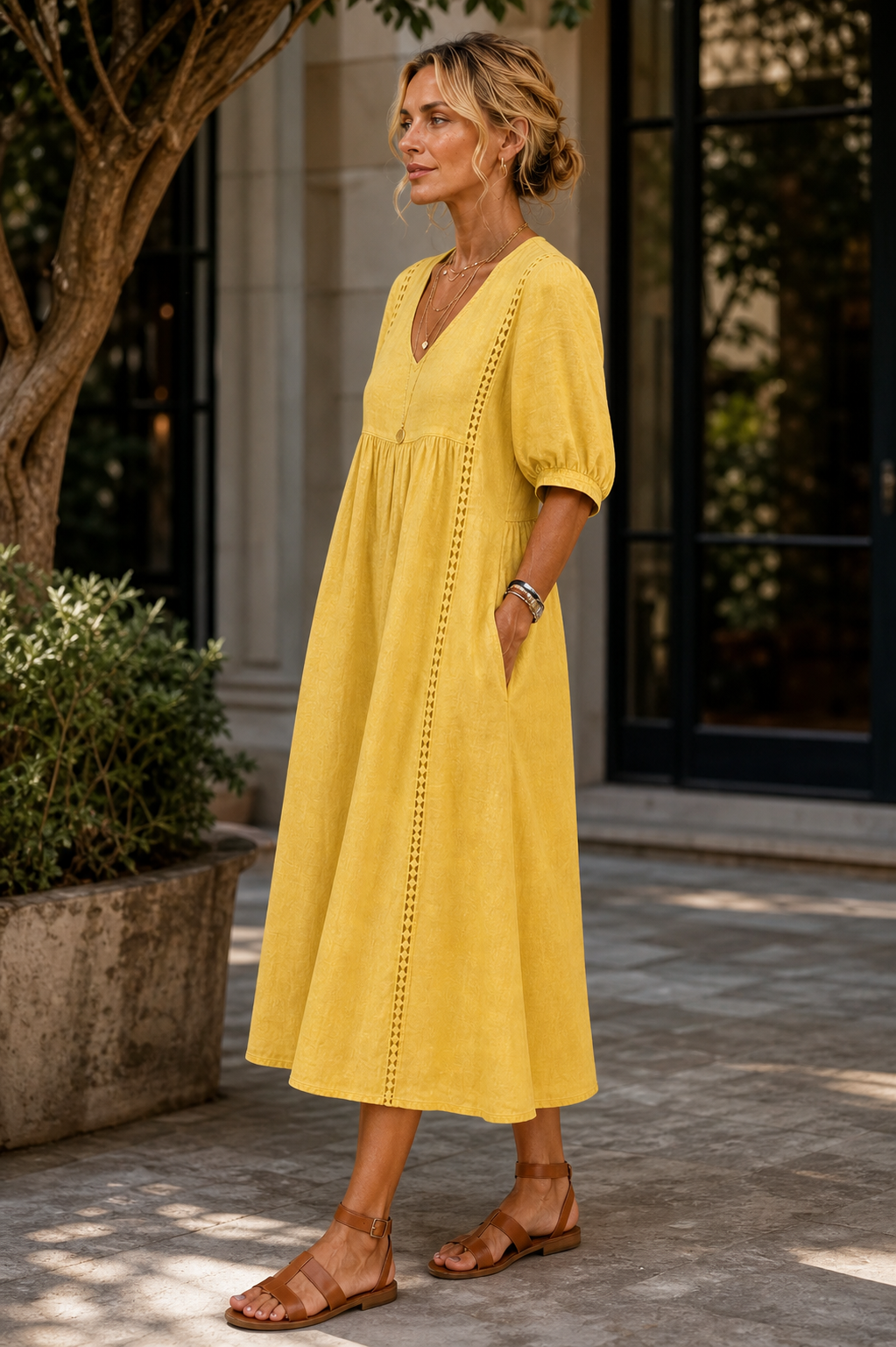 Agnese Spagnuolo™ Elegancka letnia sukienka z haftem i dekoltem w serek