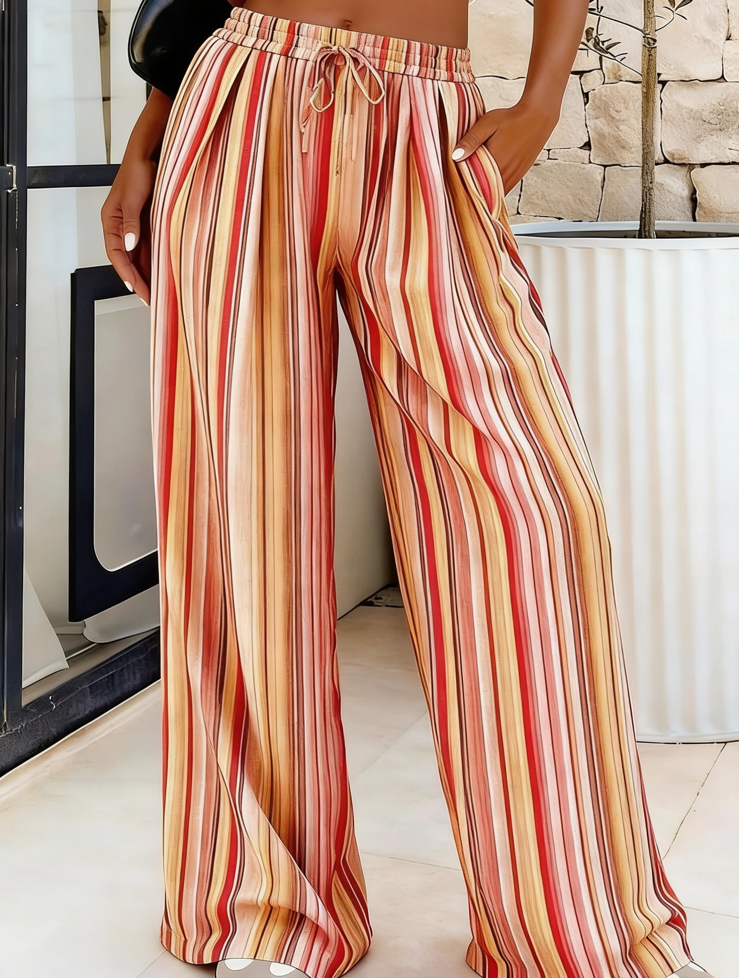 Alessia Esposito™ przewiewne spodnie palazzo w paski
