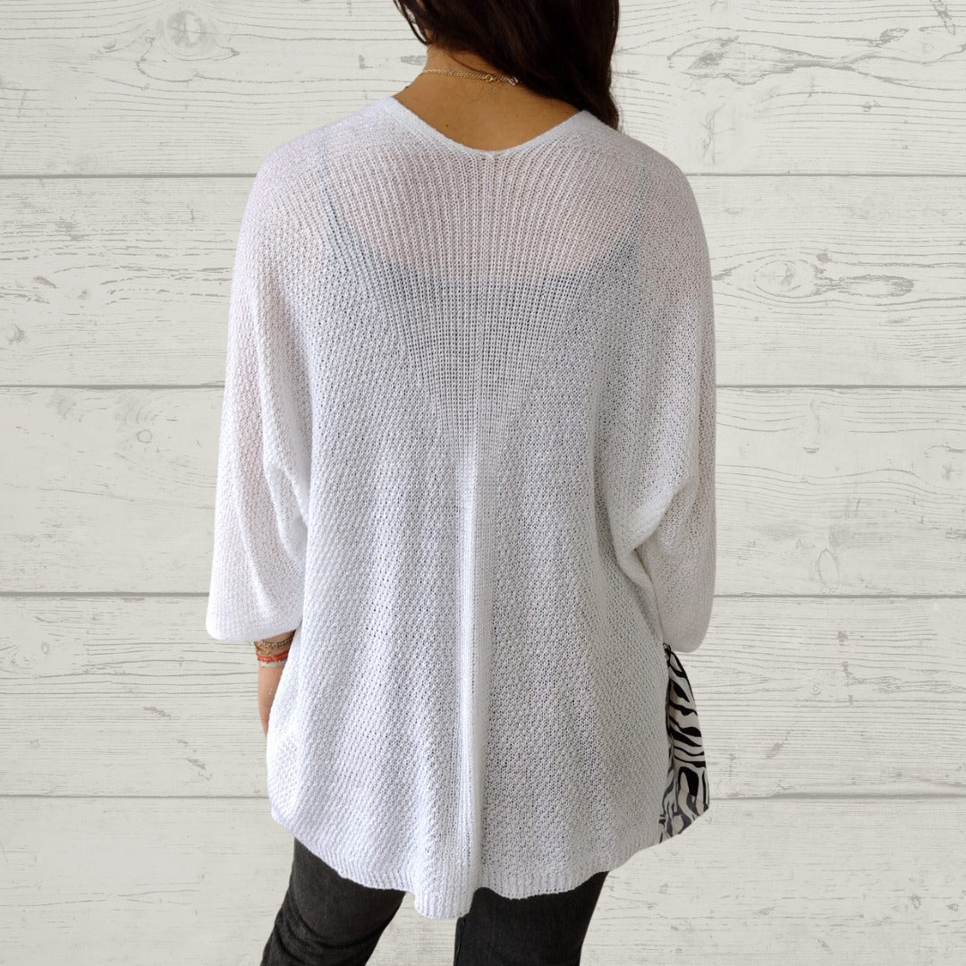 Alessia Thread 3/4 Sleeve Cardigan with Pockets - back view