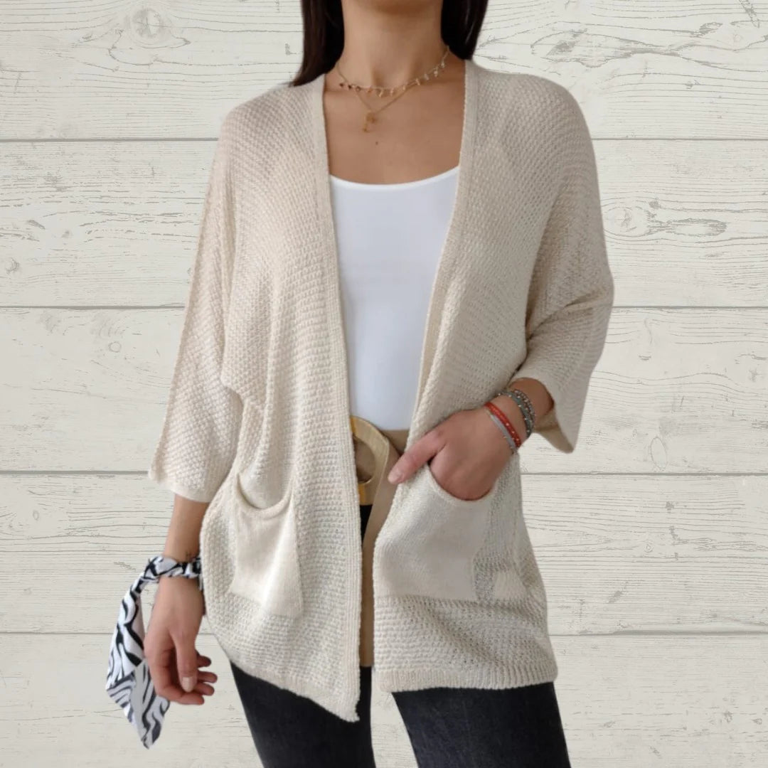 Alessia Thread 3/4 Sleeve Cardigan with Pockets - fabric texture close-up