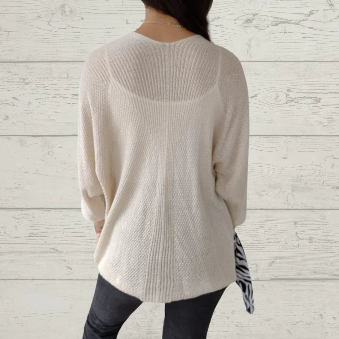 Alessia Thread 3/4 Sleeve Cardigan with Pockets - model wearing cardigan open