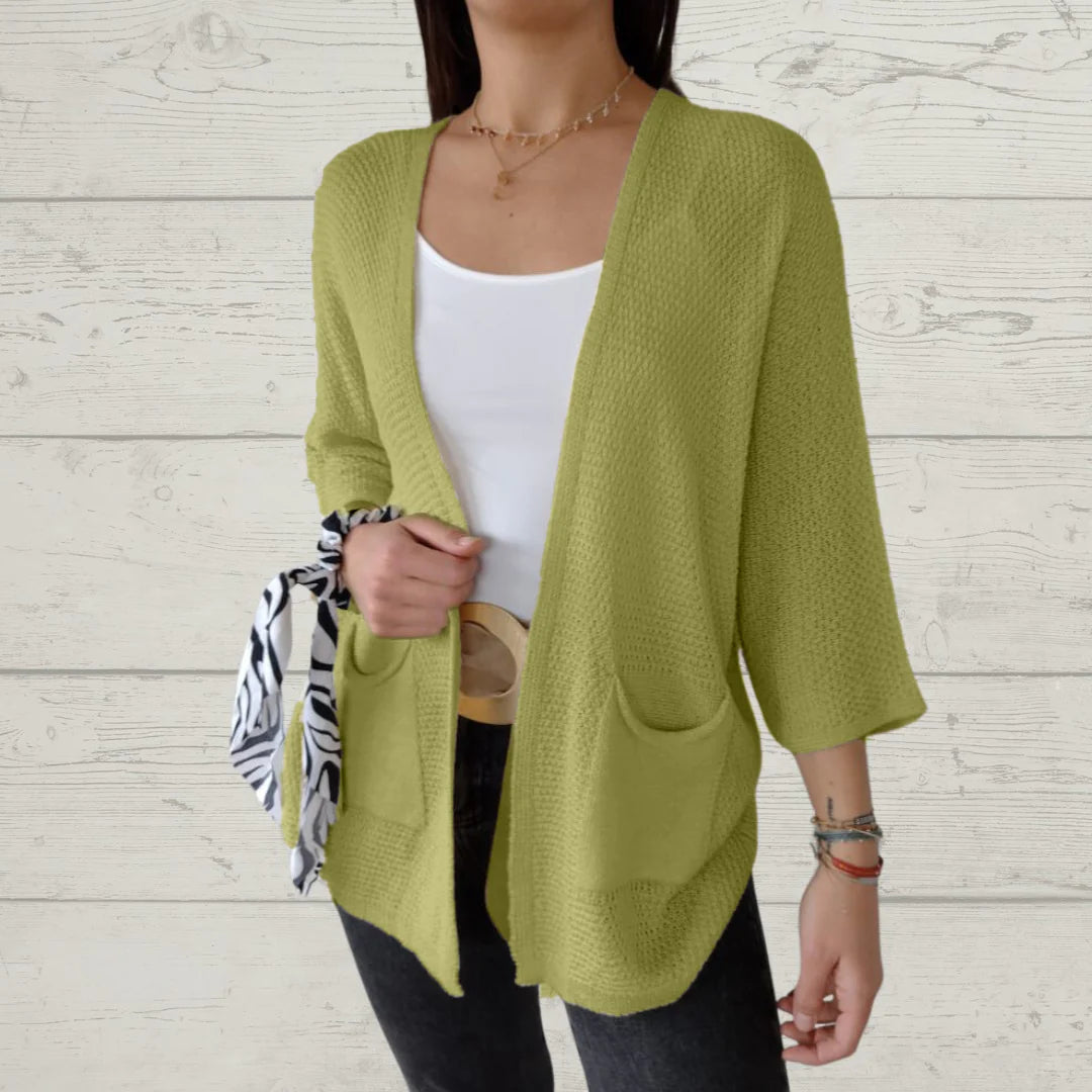 Alessia Thread 3/4 Sleeve Cardigan with Pockets - color variant detail view