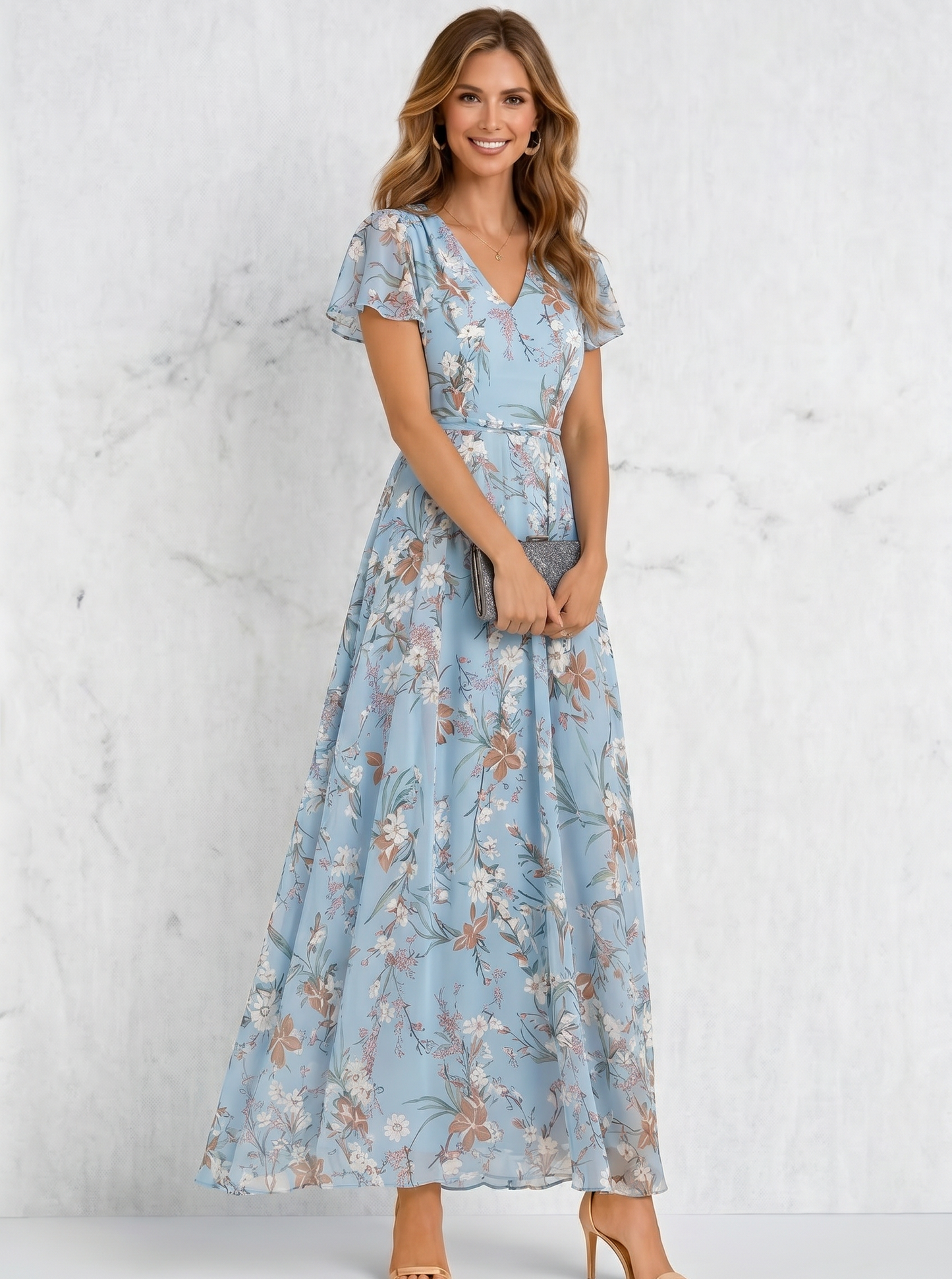 Allegra Bernardi™ Elegancka sukienka modelująca maxi w kwiaty
