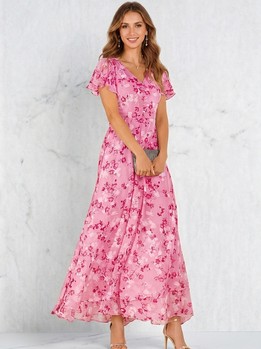 Allegra Bernardi™ Elegancka sukienka modelująca maxi w kwiaty