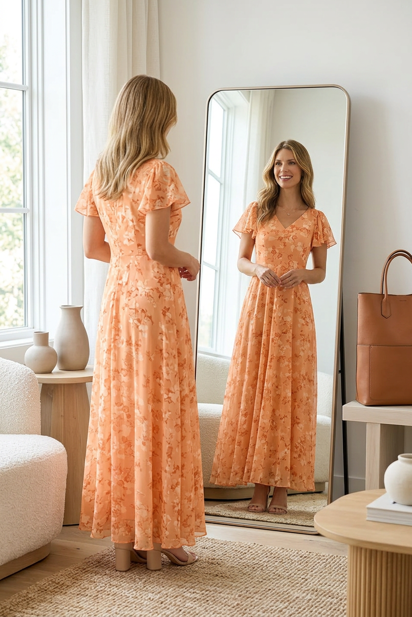 Allegra Bernardi™ Elegancka sukienka modelująca maxi w kwiaty