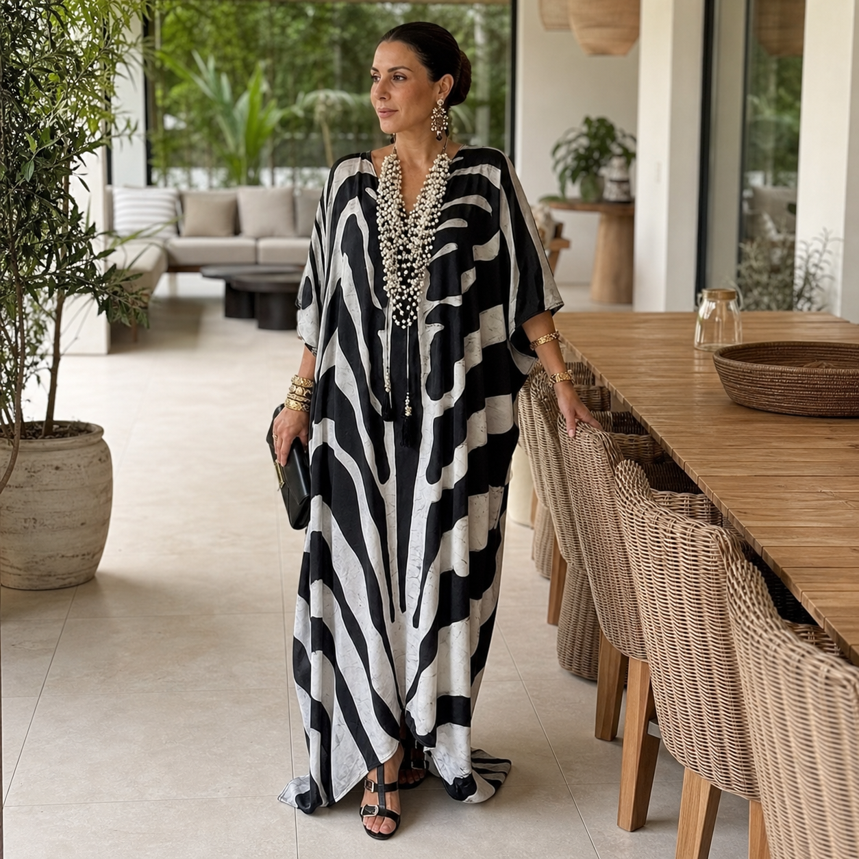Amelia Leoncini™ Zwiewna sukienka maxi typu kaftan na lato o asymetrycznym dole
