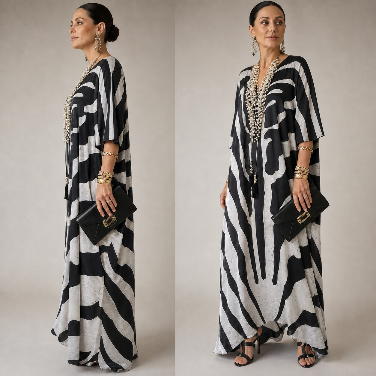 Amelia Leoncini™ Zwiewna sukienka maxi typu kaftan na lato o asymetrycznym dole