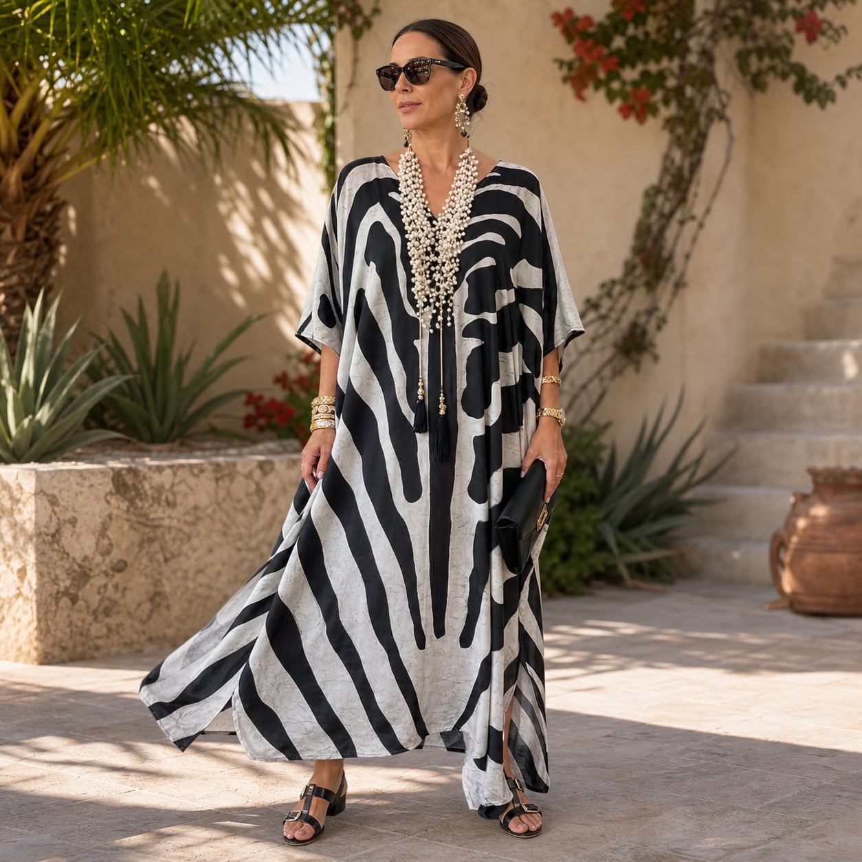 Amelia Leoncini™ Zwiewna sukienka maxi typu kaftan na lato o asymetrycznym dole