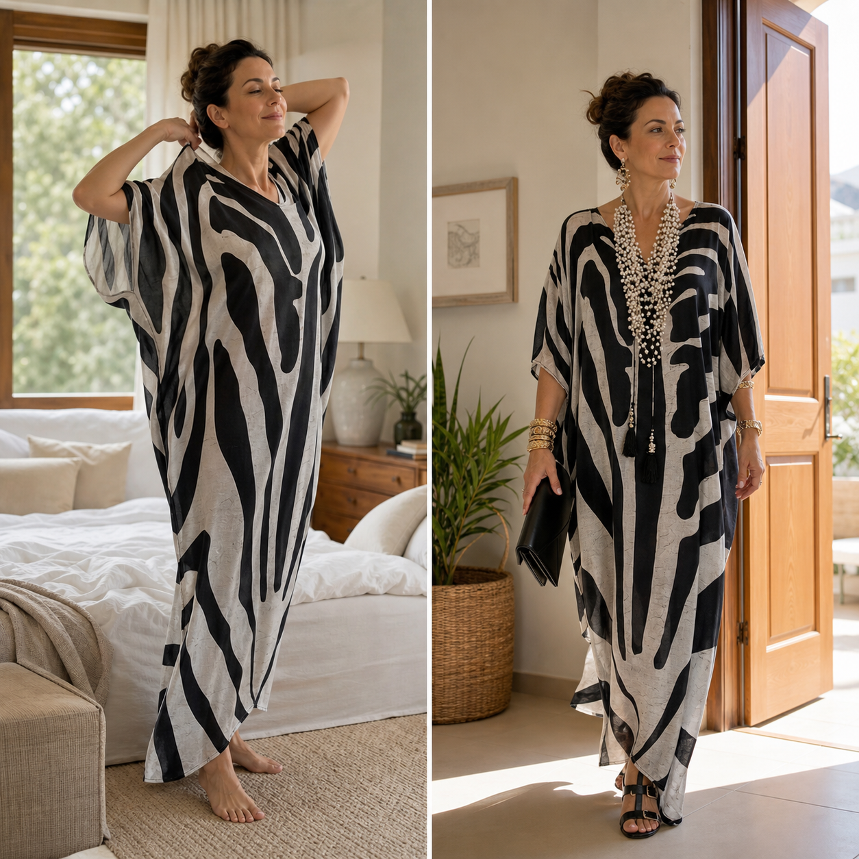 Amelia Leoncini™ Zwiewna sukienka maxi typu kaftan na lato o asymetrycznym dole
