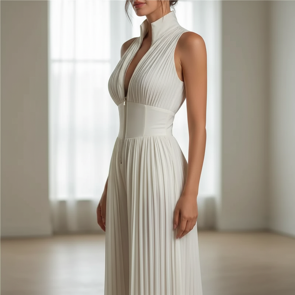Andreina Amato™ Elegancki kombinezon z szyfonu z plisowanymi szerokimi nogawkami