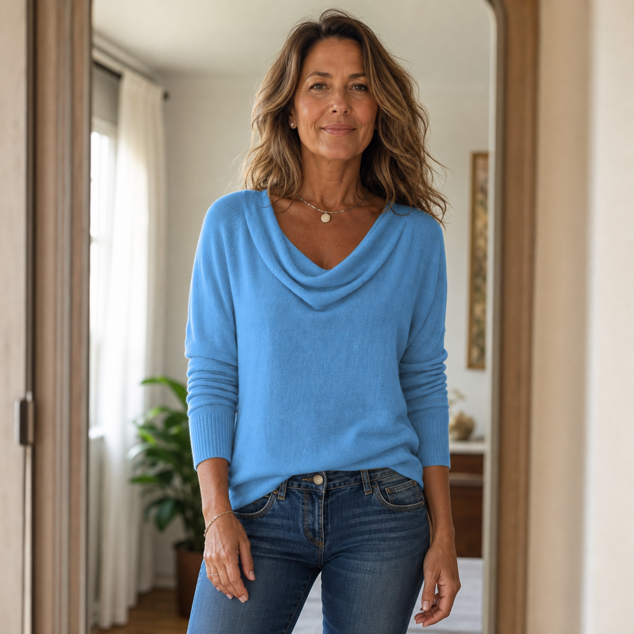 Angelica Linari™ Sweter z dekoltem typu woda w swobodnym stylu
