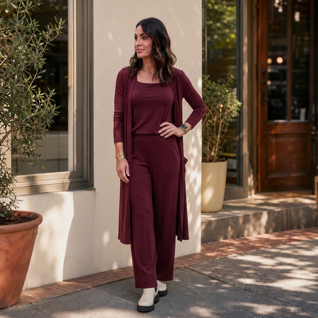 Annunziata Lonardo™ Komplet damski 3 częściowy z kardiganem w swobodnym stylu.