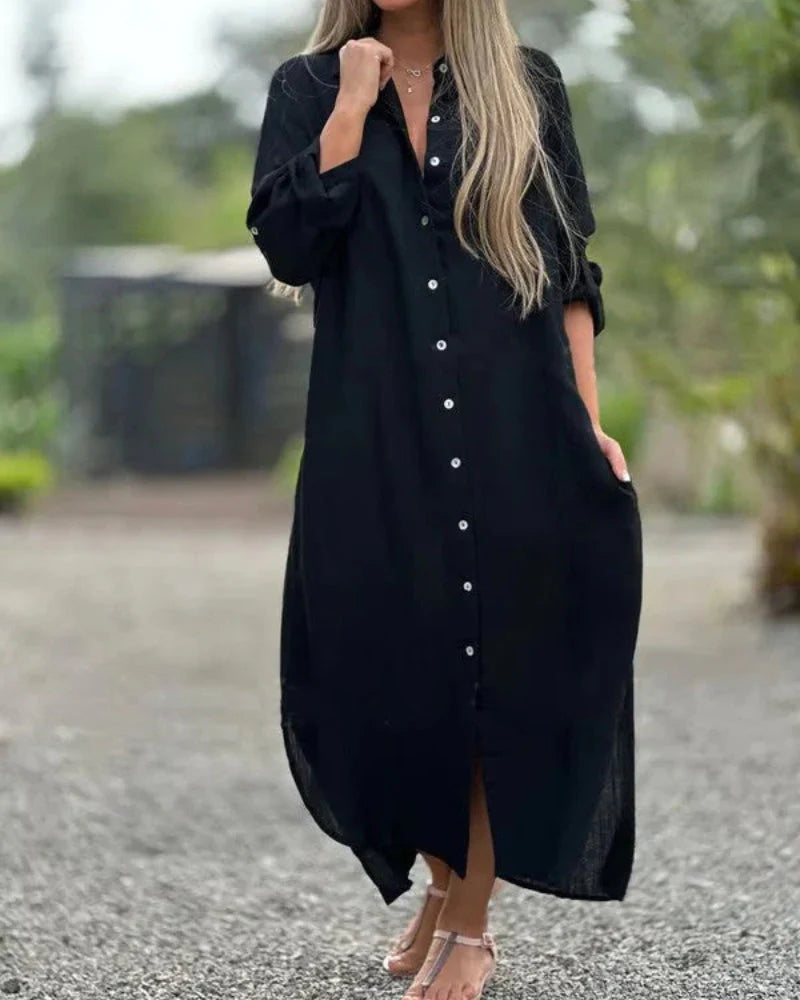 Antonella Comfortable Italian Cotton Dress - front view of relaxed Italian cotton dress