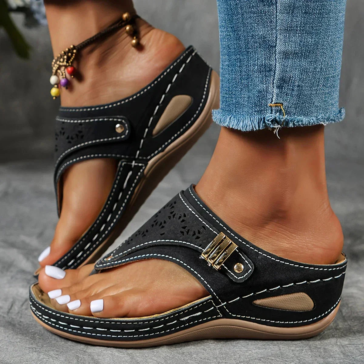 ArchElevé All-Day Comfort Wedge Sandals - main product view of fashionable women's wedge sandals with arch support