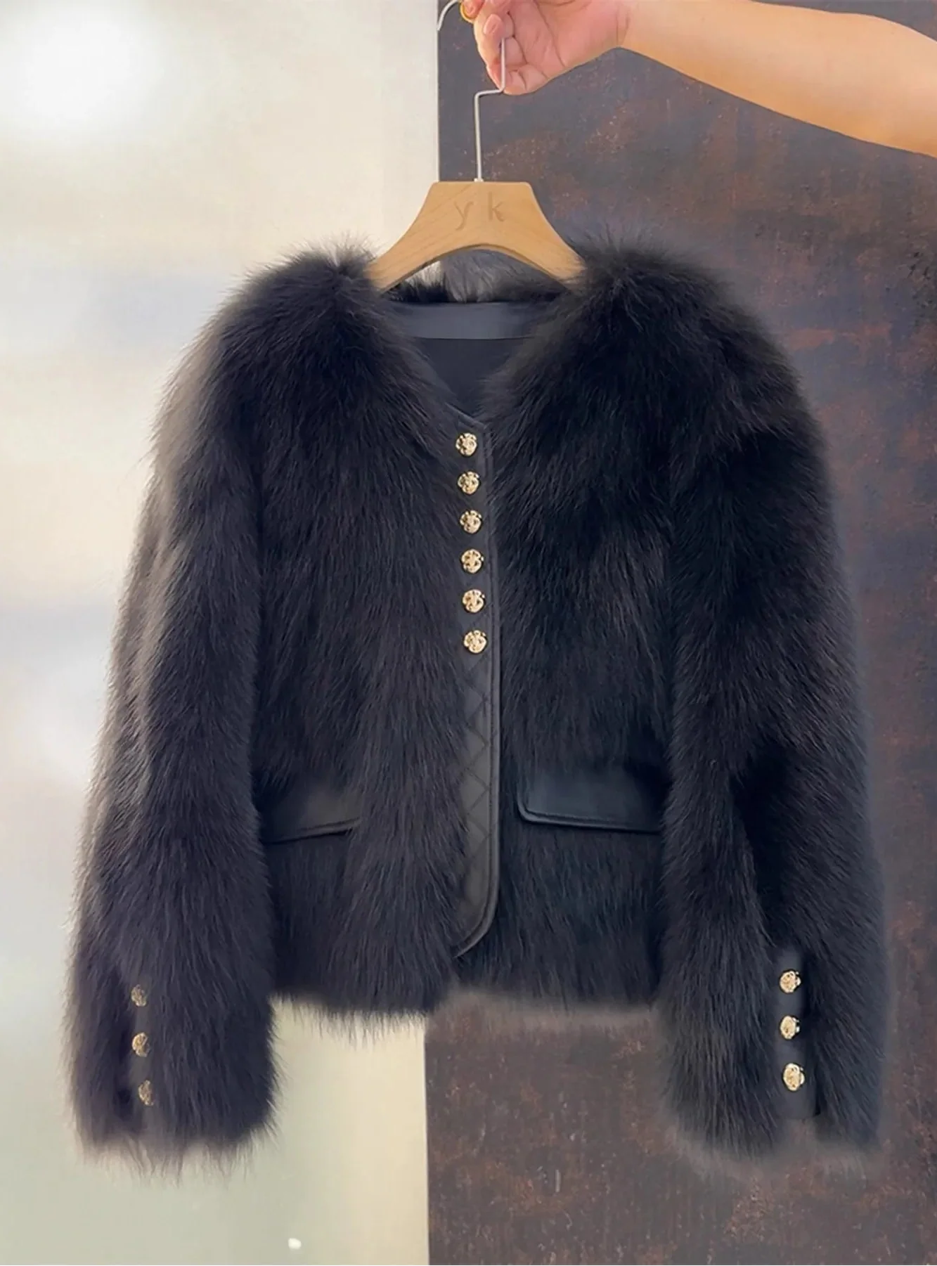 Assunta Aurelia Luxe Faux Fur Jacket - close-up gallery view of luxe faux fur fabric