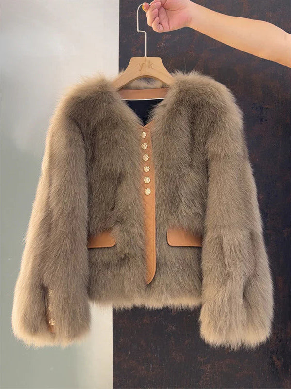 Assunta Aurelia Luxe Faux Fur Jacket - front hero view of elegant faux fur jacket