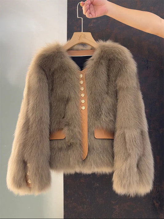 Assunta Aurelia Luxe Faux Fur Jacket - front hero view of elegant faux fur jacket