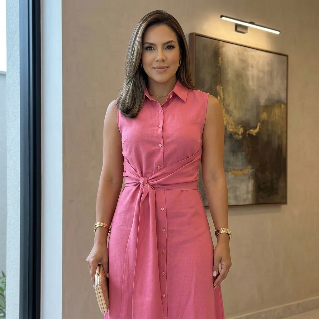 Aurora Moretti™ kobieca sukienka midi z wiązaniem w pasie