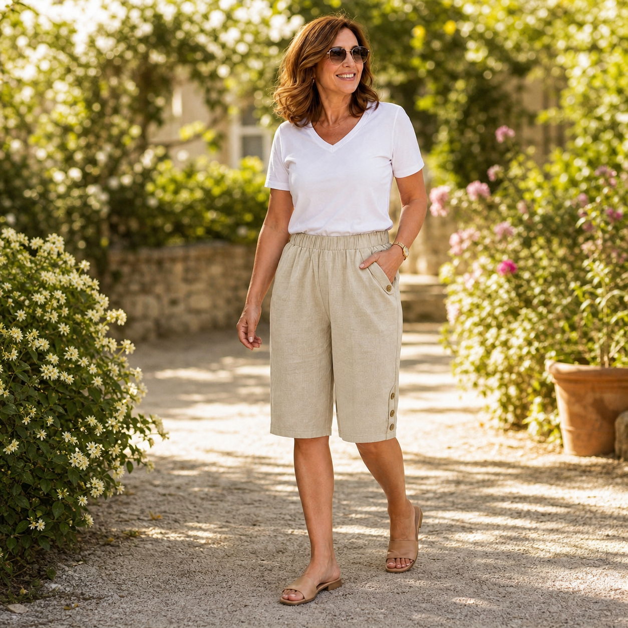 Azzurra Mottola™ Wygodne spodnie capri z elastyczną talią