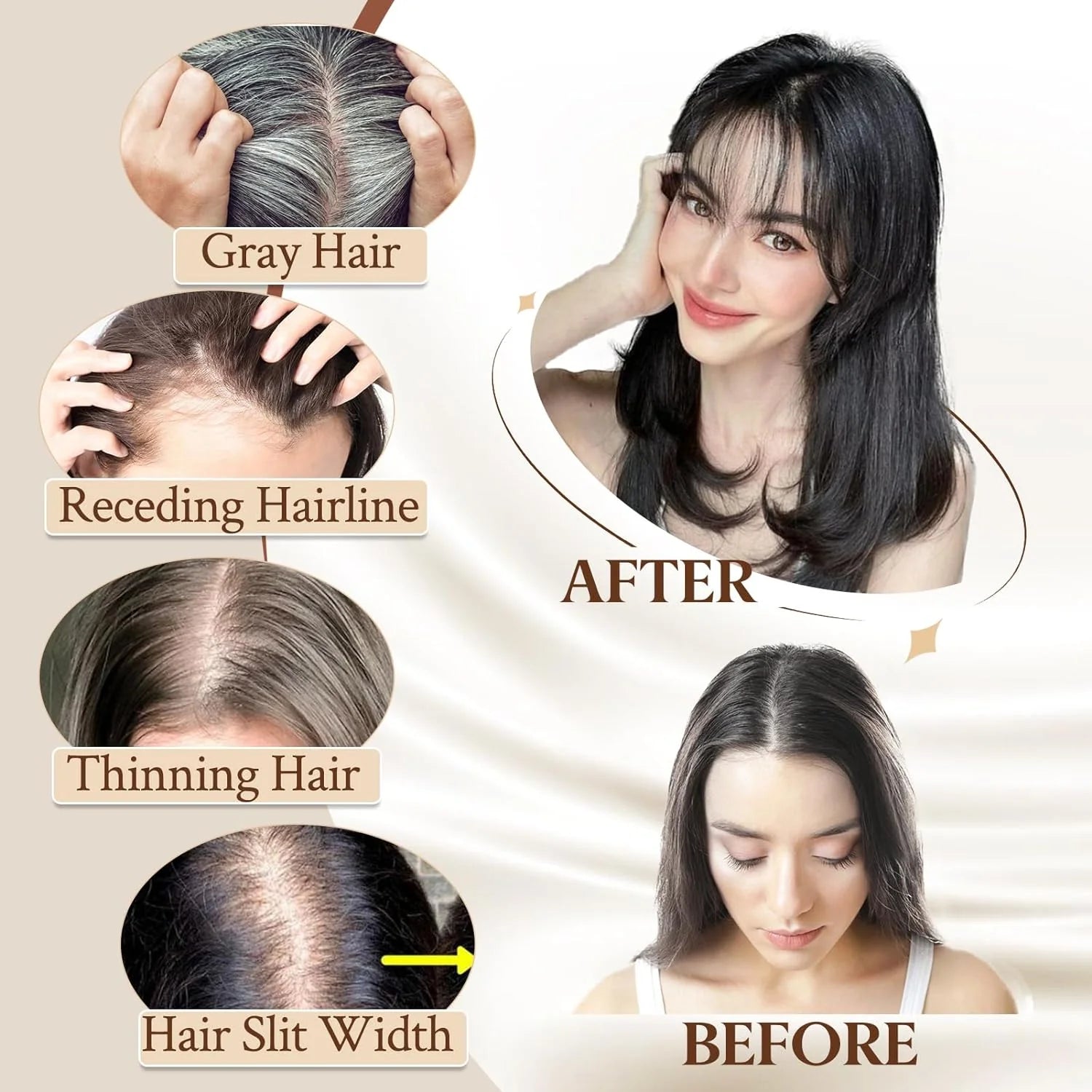 BangPro Realistic Bangs Hair Topper - close-up detail of realistic bangs texture and construction