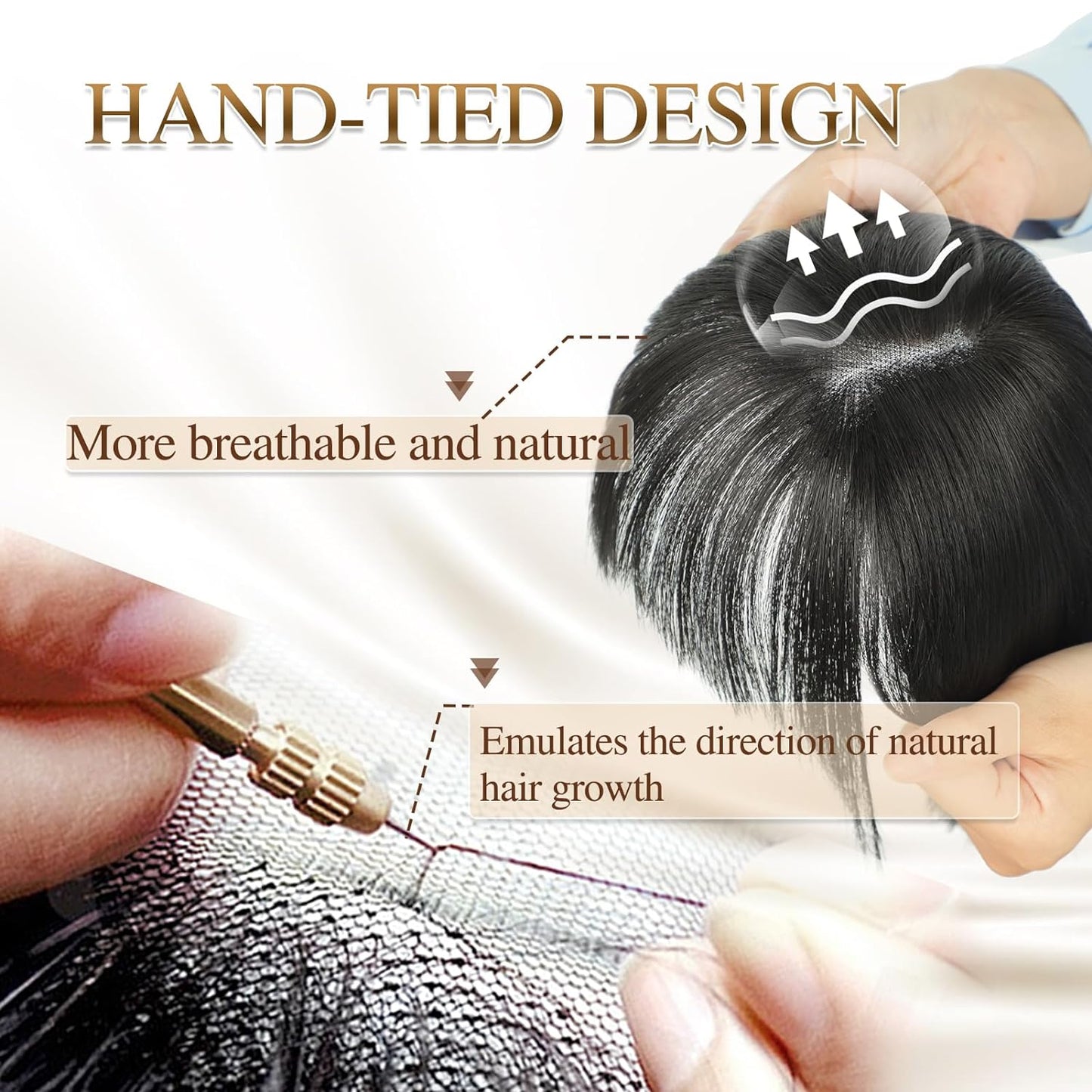 BangPro Realistic Bangs Hair Topper - women wearing natural hair topper with bangs front view