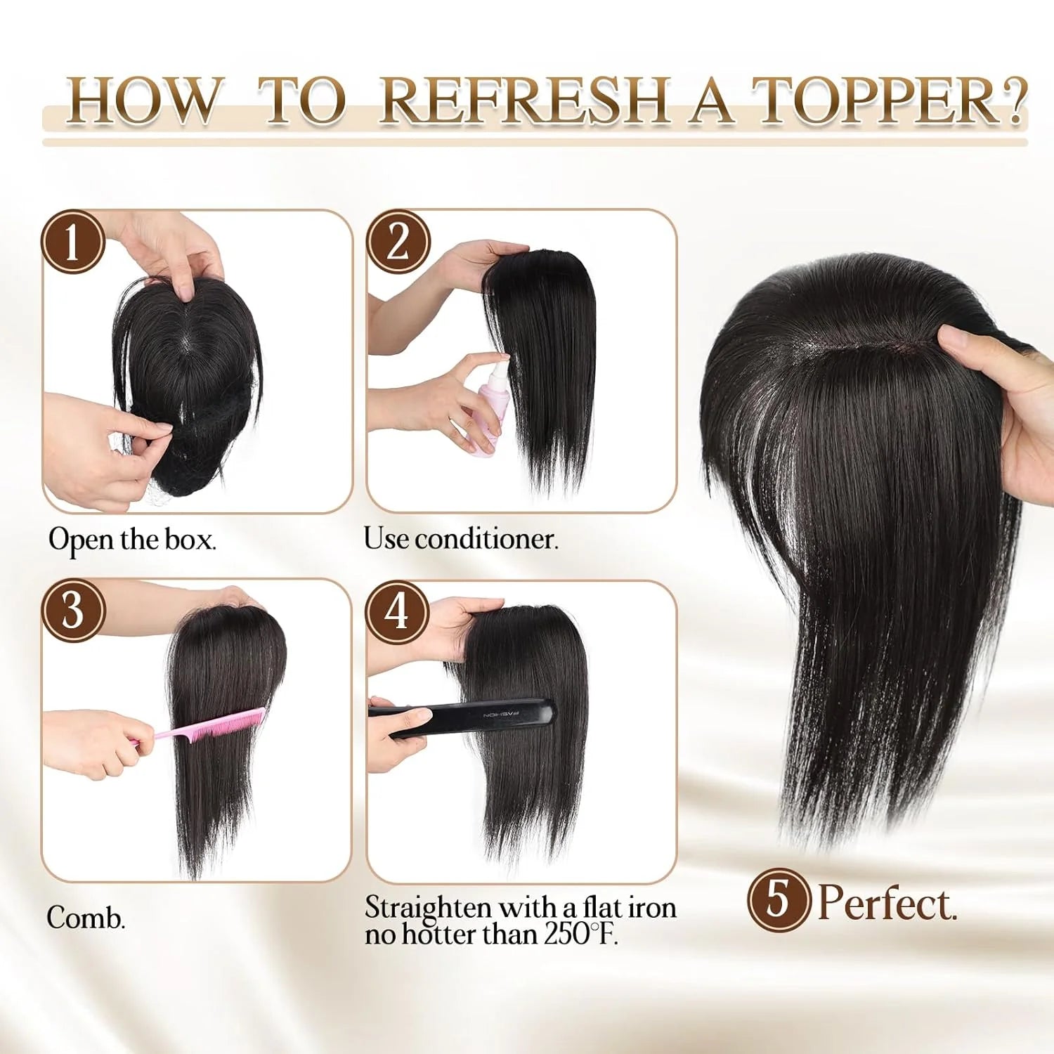 BangPro Realistic Bangs Hair Topper - top-down view of hair topper base and parting area