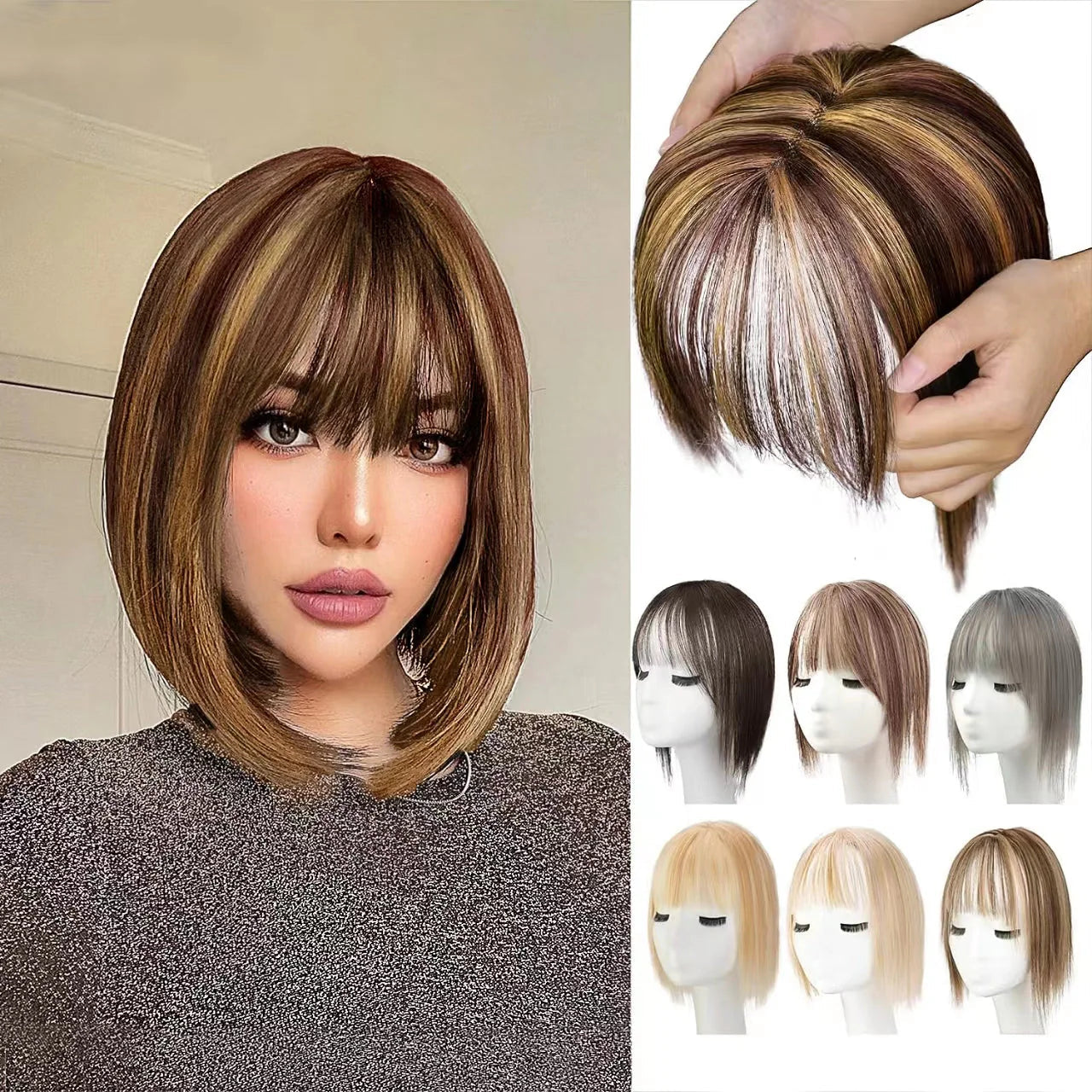 BangPro Realistic Bangs Hair Topper - detailed view of natural hair texture and realistic bang style