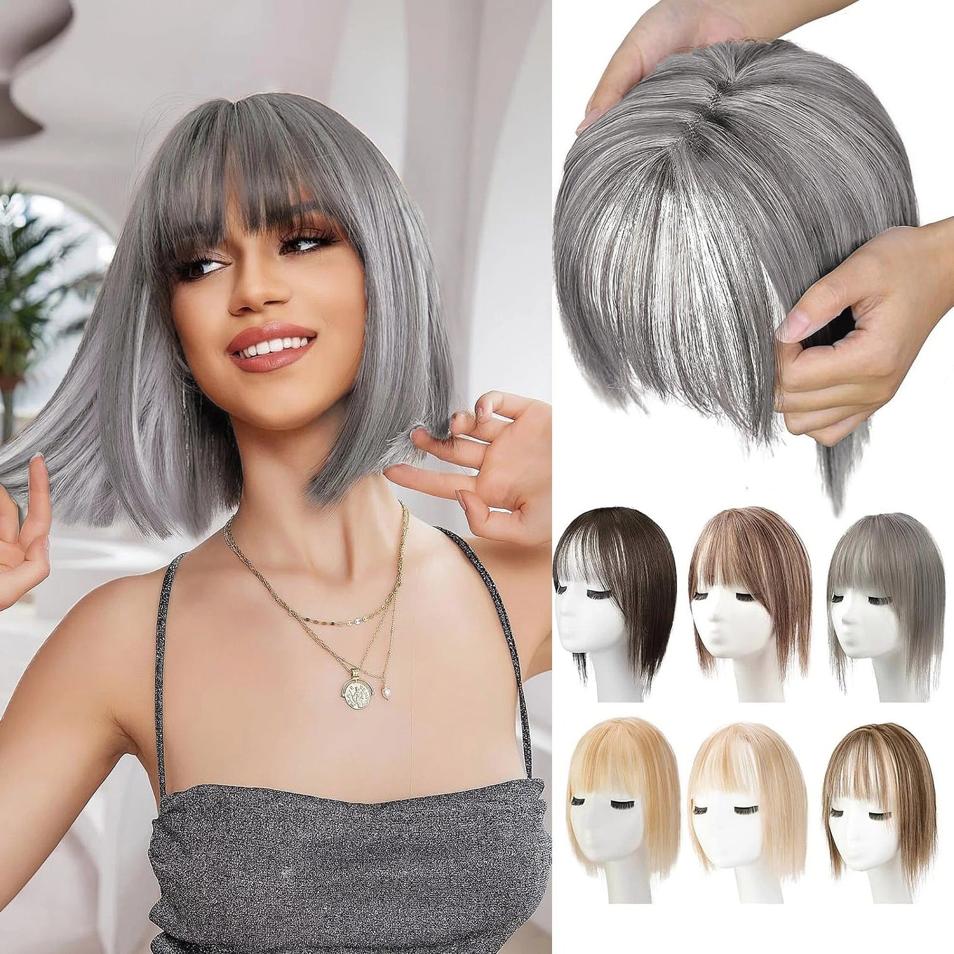 BangPro Realistic Bangs Hair Topper - rear view showing hair topper coverage and natural fall