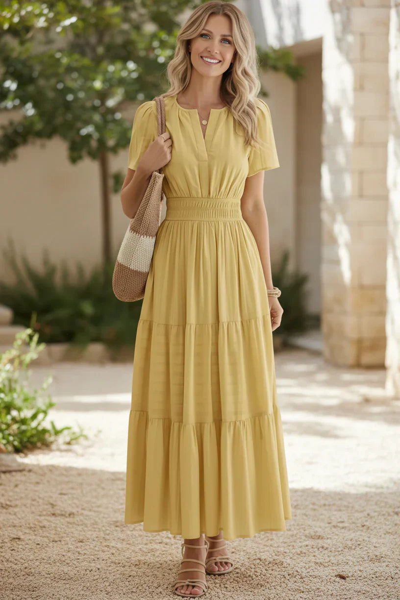 Beatrice Esposito Pleated Maxi Dress - front hero view of flowing pleated maxi dress