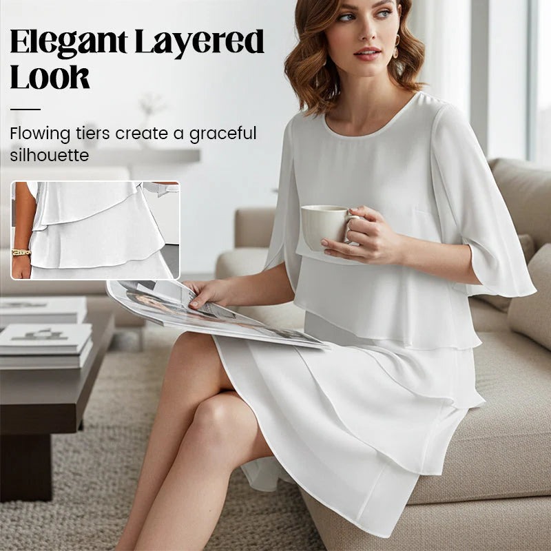 Beatrice Ruffolini Elegant Ruffle Sleeve Dress - side view showcasing layered ruffle detail