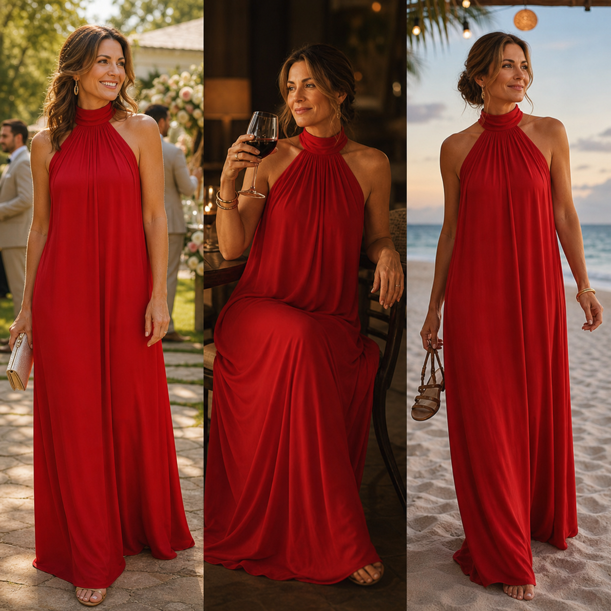 Benedetta Giuliani™ Gładka sukienka maxi halter z odkrytymi plecami na beztroski wieczór