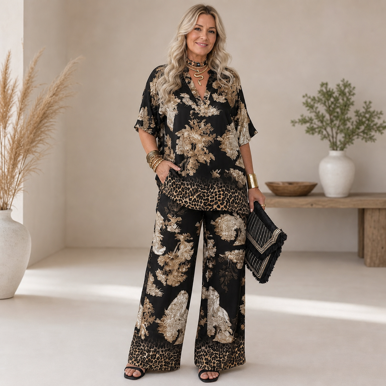 Bianca Mallardi™ Miękki luźny komplet damski w swobodnym stylu