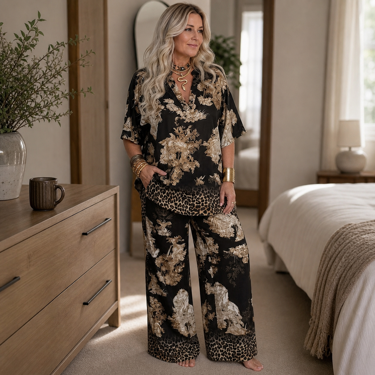 Bianca Mallardi™ Miękki luźny komplet damski w swobodnym stylu