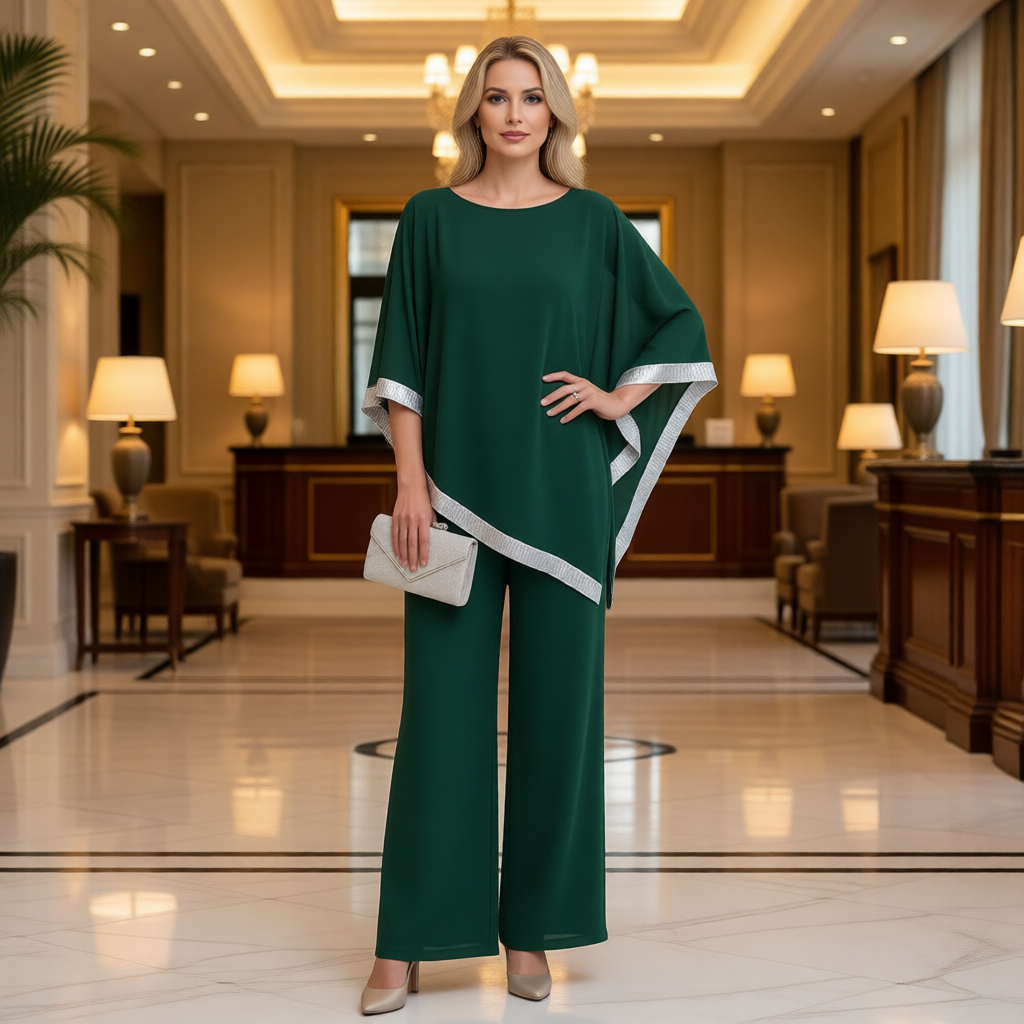 Bianca Marchetti™ elegancki zestaw damski z cekinowa bluzka i szerokie spodnie