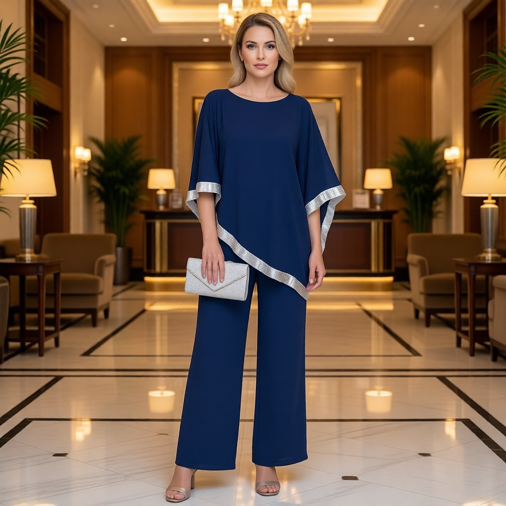 Bianca Marchetti™ elegancki zestaw damski z cekinowa bluzka i szerokie spodnie