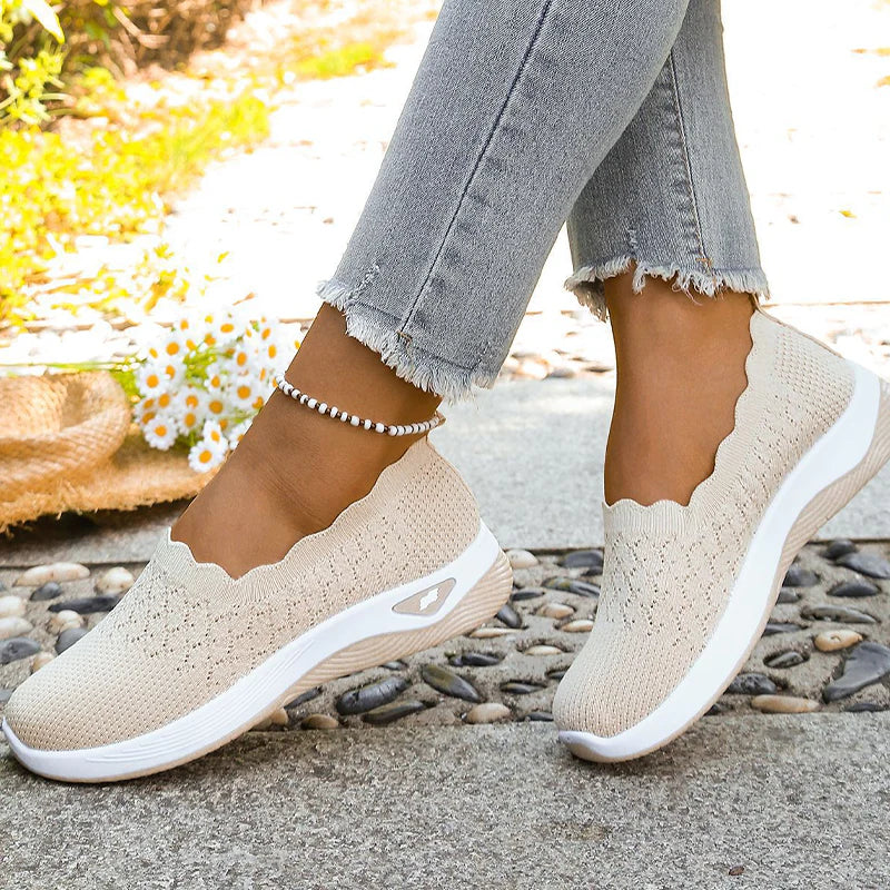 BreezeStep Cushioned Slip-On Shoes - main product view of breathable mesh walking shoes