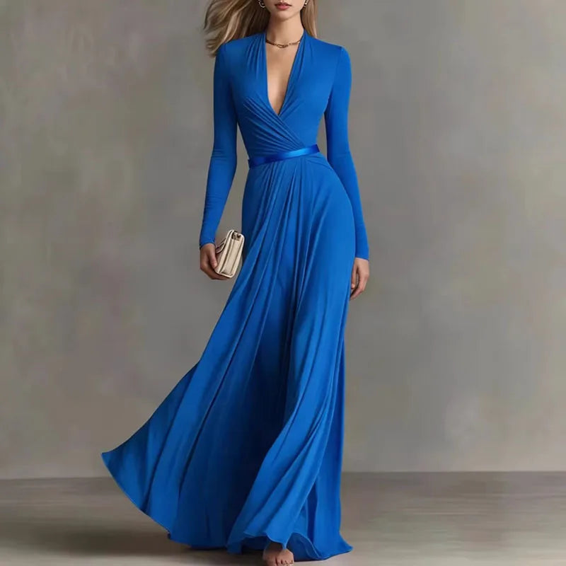 Caterina Sportelli™ Zwiewna sukienka maxi z dekoltem V na wyjątkowe okazje