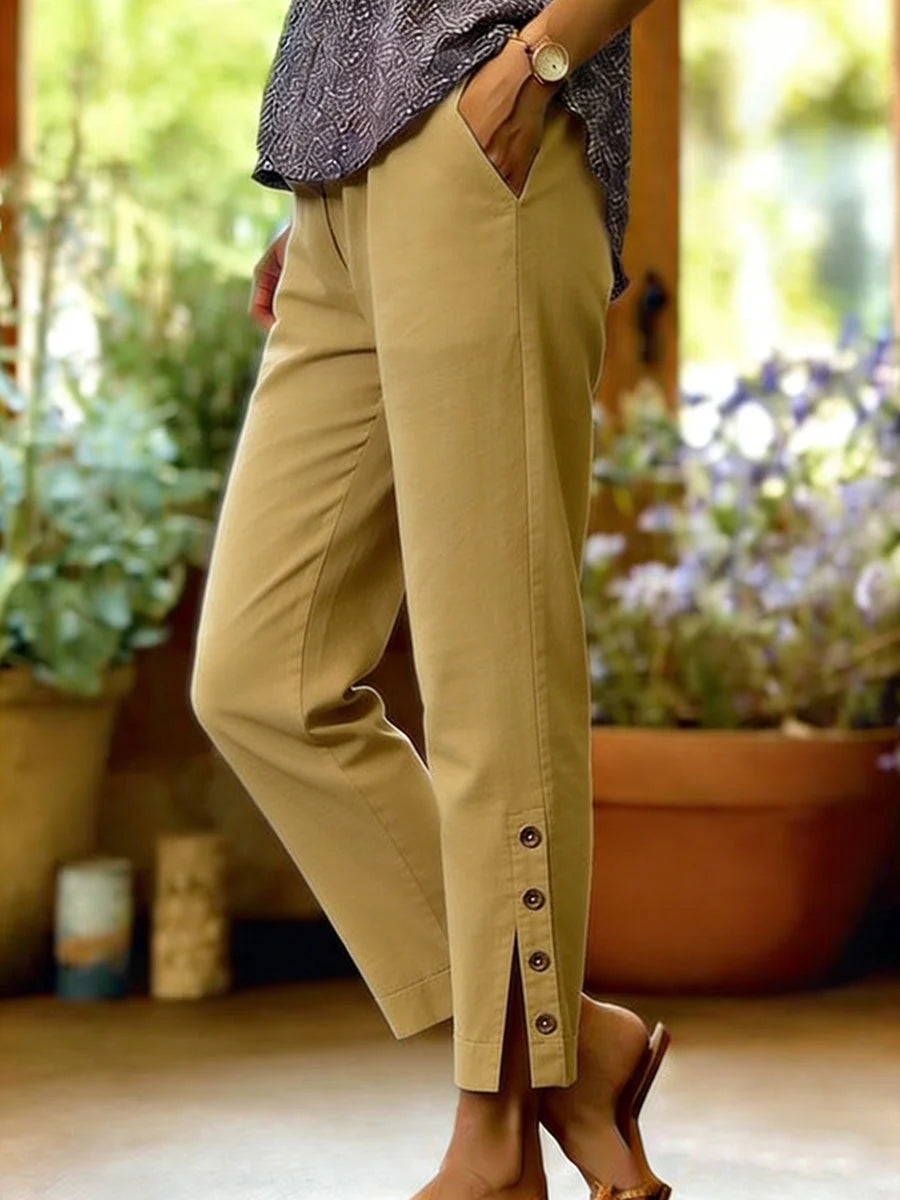 Clara Button Detail Ankle Trousers - back view showing tailored finish and ankle button closure
