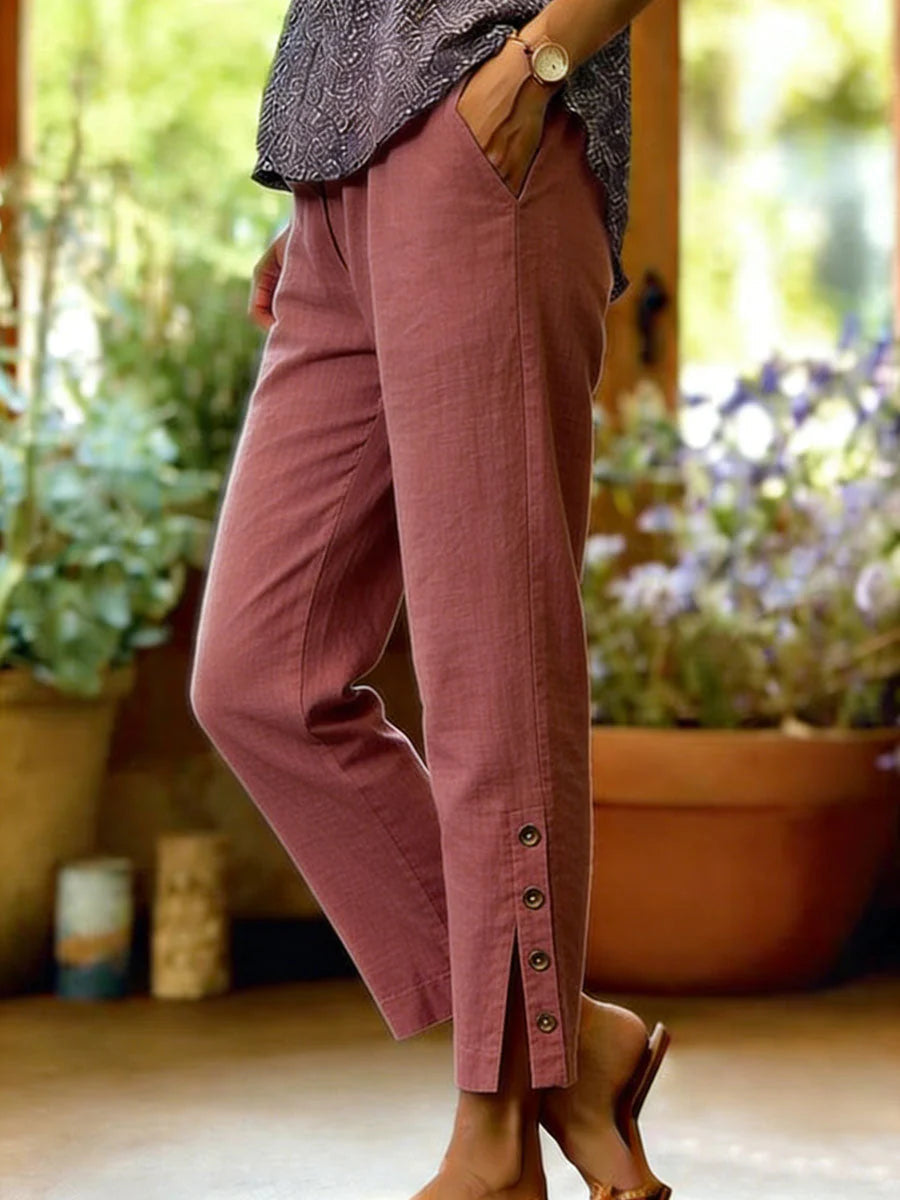 Clara Button Detail Ankle Trousers - front hero view of tailored ankle trousers with button detail