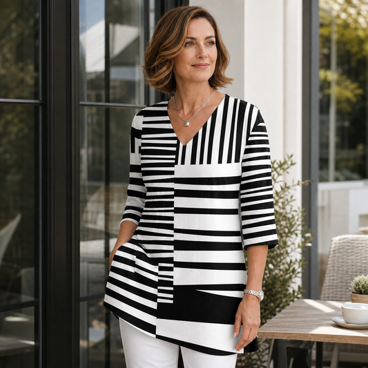 Concetta Matarazzo™ Elegancka bluzka z dekoltem V o wydłużonym kroju na co dzień